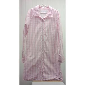 Vineyard Vines  pink and white gingham long sleeve shirt dress girls 12